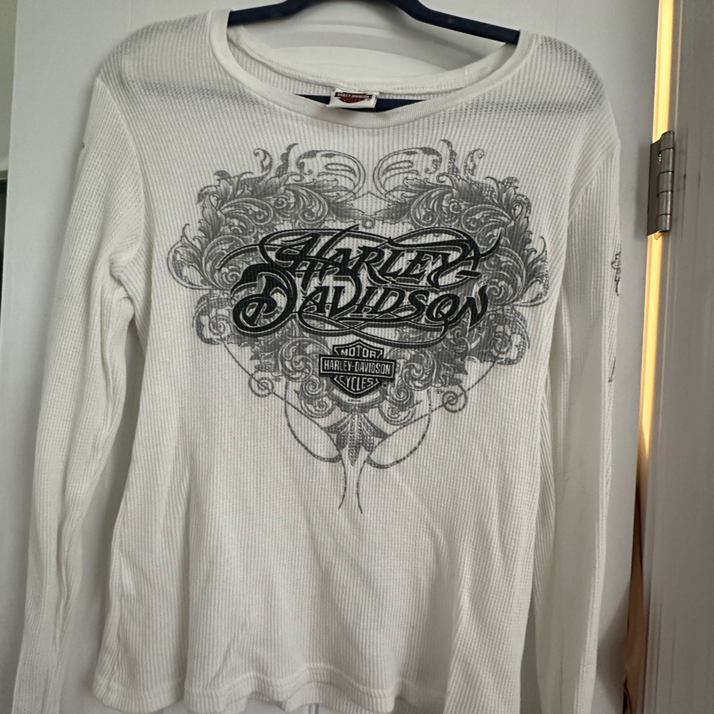Harley-Davidson Women's White Long Sleeve Tee with Gray Graphic